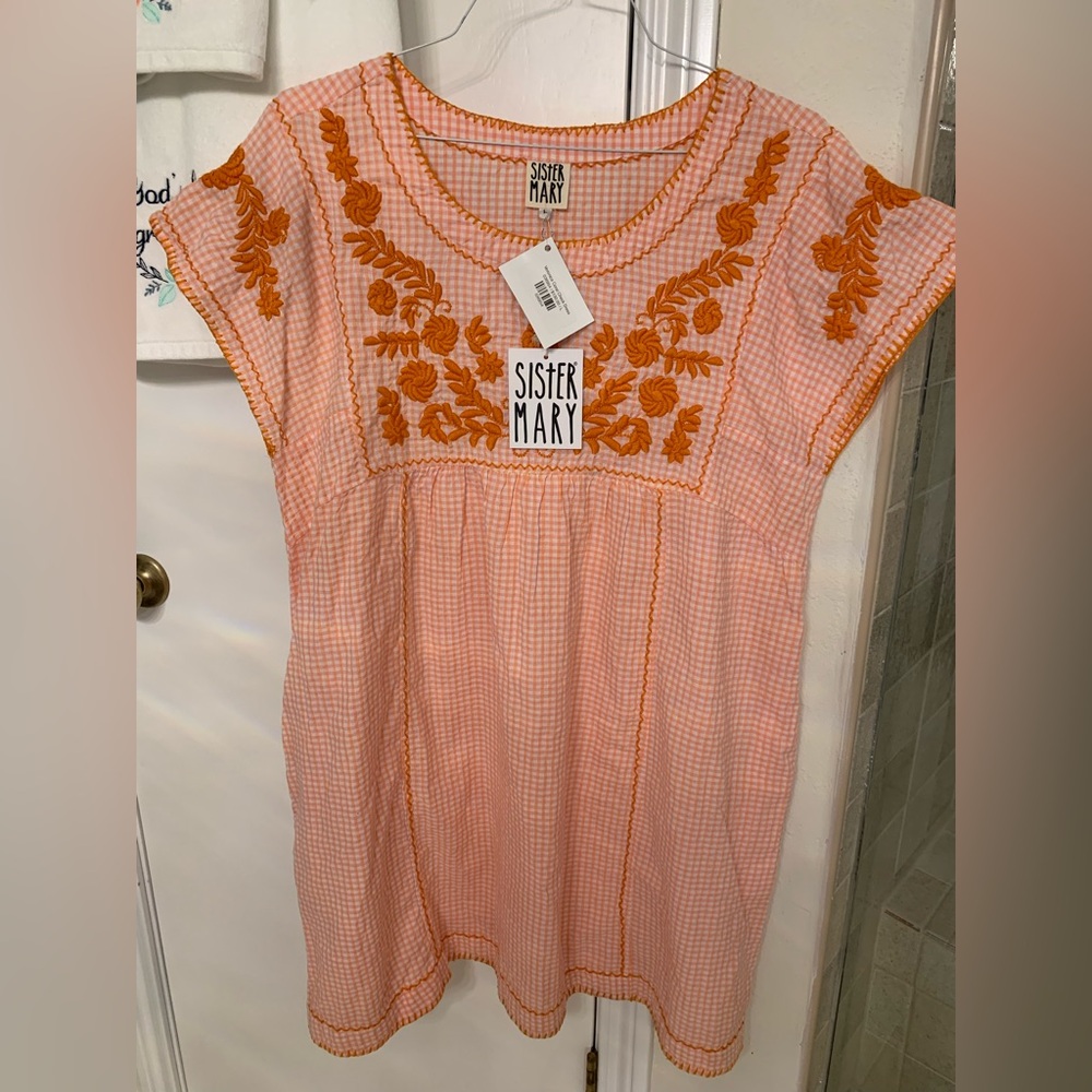 Sister Mary NWT Amazing Sister Mary Veronica Coral Check Dress PocketsSize Large